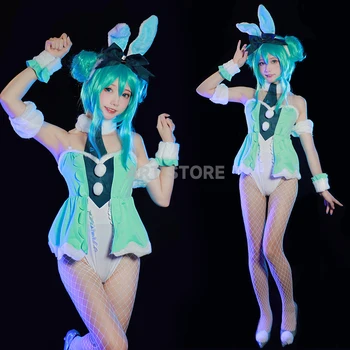 Miku Bunny Costum Cosplay Anime Drăguț Fată Costum Iepuras Sexy Femei Body Alb Urechi de Iepure Set Accesorii Femei Peruca