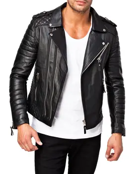 Jacheta de Piele barbati piele de Oaie Piele Neagra Slim Montaj la Modă Quilting Europene și Americane de Moda pentru Bărbați Trend