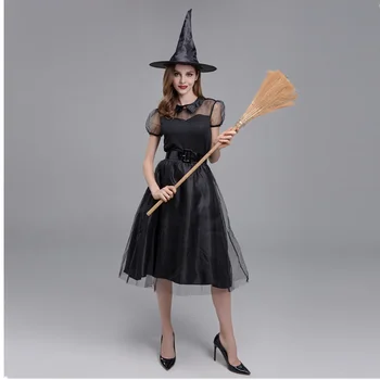 Halloween Nou Voal Negru Vrajitoare Costum Cosplay Costum de Vrăjitoare Temperament Vrăjitoare Noapte Fantomă Joc Costum de vrăjitoare care Zboară Pentru Rochie de Petrecere