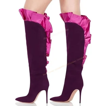 Violet Stringy Tivi Genunchi Ridicat Cizme a Subliniat Toe Pantofi pentru Femei Tocuri Subtiri de Mare Doamnă Sexy Pantofi 2023 Zapatos Para Mujere