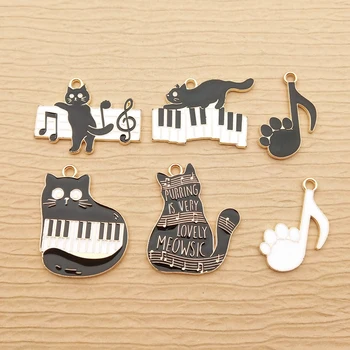 10buc Muzica Cat Farmec pentru a Face Bijuterii Consumabile Email Animale Cercei Pandantiv Colier de Metal Diy Meșteșug Accesorii Placate cu Aur