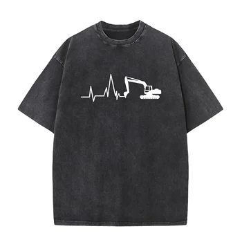 Noul Excavator Spălat Tricou Barbati din Bumbac bataile Inimii Excavator Albite T-shirt Om Îmbrăcăminte Înălbitor tricou