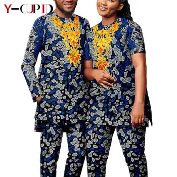 Potrivire Câteva Haine Bazin Riche Femei din Africa de Imprimare de Top și Pantaloni Seturi Dashiki Bărbați Aplici Tinutele Caftan Tinuta Y23C061