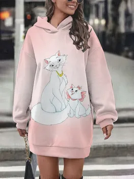Noi Mary Pisica Femei 2023 Strada Rochie Imprimate Retro Mare Buzunar Tricou Casual Top Lung de Femei de Moda Supradimensionate Chic Hoodie