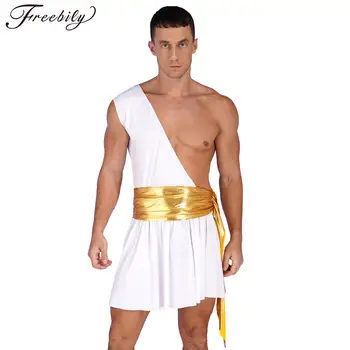 Mens Zeu Grec Antic Gladiator Joc De Rol Costum Pe Un Umăr Metalic Belted Rochie De Halloween Petrecere De Carnaval Costum Cosplay