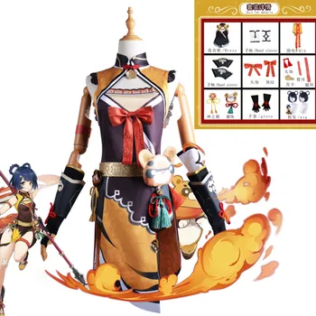 Genshin Impact Petrecere Tinuta Anime Xiangling Peruca Cosplay Costum Femei Rochie Halloween Uniformă Xiang Ling Costum Cosplay Elemente De Recuzită