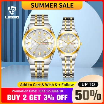 LIEBIG Brand de Lux de Aur Iubitorii de Ceasuri Pentru Barbati Femei Femei bărbați Cuarț Ceas de mână Data Saptamana 3Bar Impermeabil Ceas L1020
