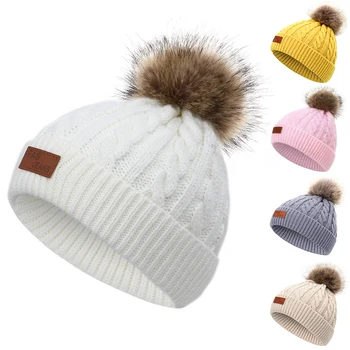 Iarna Tricotate Cald Căciuli Capac pentru Băieți și Fete de Moda Drăguț Solid Elastic Hairball Capota Pălării Accesorii Gri Alb-Roz Bej