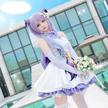Anime Doujin Lolita Accesorii Joc Genshin Impact Mireasa Keqing Cosplay, Costume De Halloween Fata Maid Dress Mănuși Bow Cercei