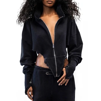 Moda Jachete & Coats pentru Femei Hanorac cu Fermoar Închidere Complet Maneca Asimetrica Eleganta Doamnelor High Street Wear Outwears Straturi