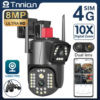 Tnnian 4K 8MP SIM 4G Dual Lentilă aparat de Fotografiat PTZ Ecran Dublu AI Omului de Urmărire de Securitate WIFI Supraveghere CCTV camere IP V380 PRO