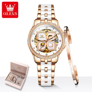 OLEVS Ceramică de Lux Watch Femei Brățară Impermeabil Automată Ceasuri Mecanice Set de Bijuterii Doamnelor Ceas Cadou Brand de Top